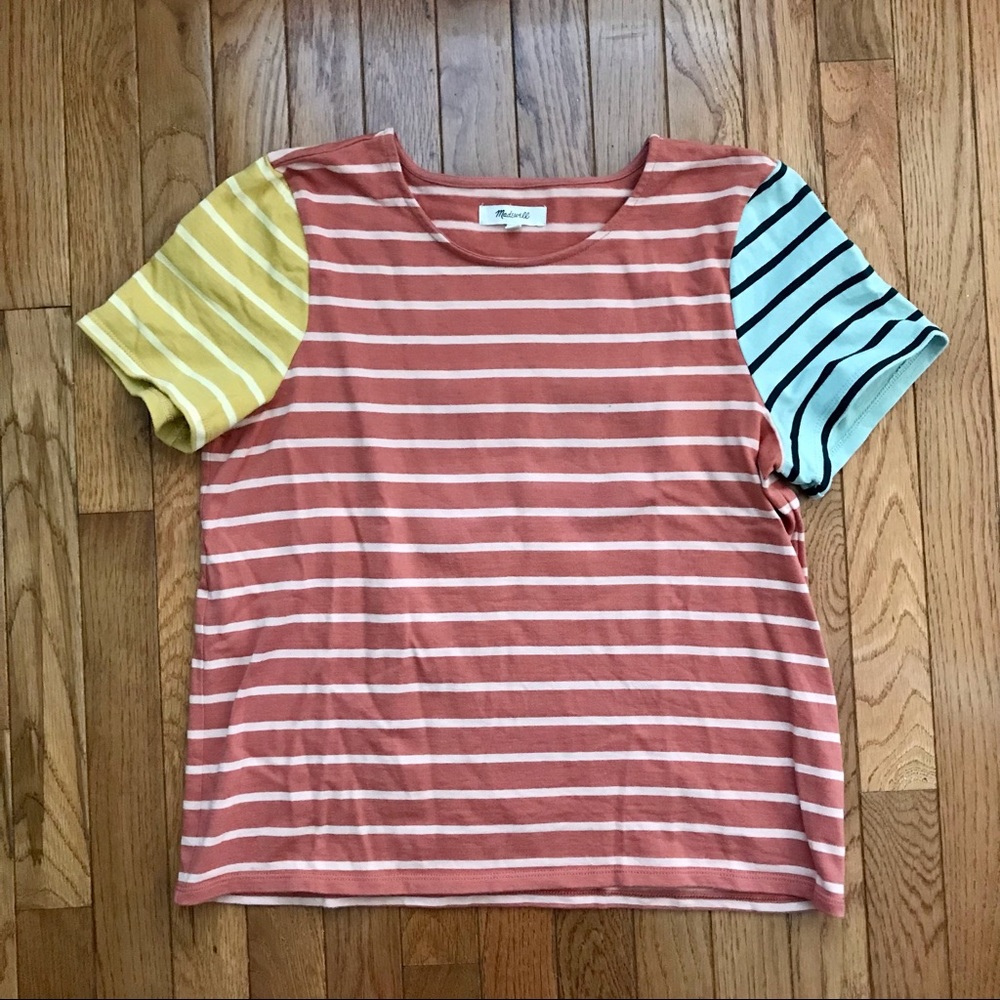 Madewell Luxe Boxy-Crop Tee in Colorblock Stripe